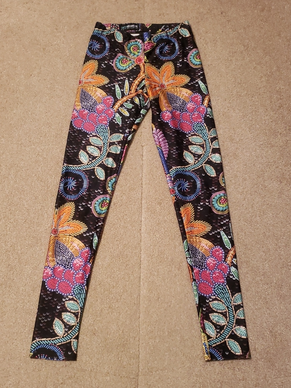 GearBunch Women's Faux Paillette Flower Leggings
